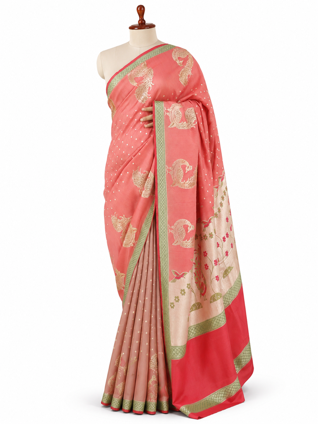 Paisley Pallu Handloom Banarasi Moonga Silk Saree - Peach