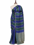 Paisley Pallu Handloom Banarasi Moonga Silk Saree - Bottle Green  with Blue