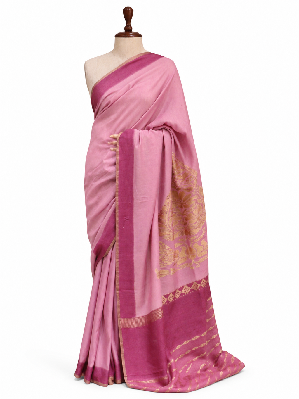 Paisley Pallu Handloom Banarasi Moonga Silk Saree - Bubblegum Pink