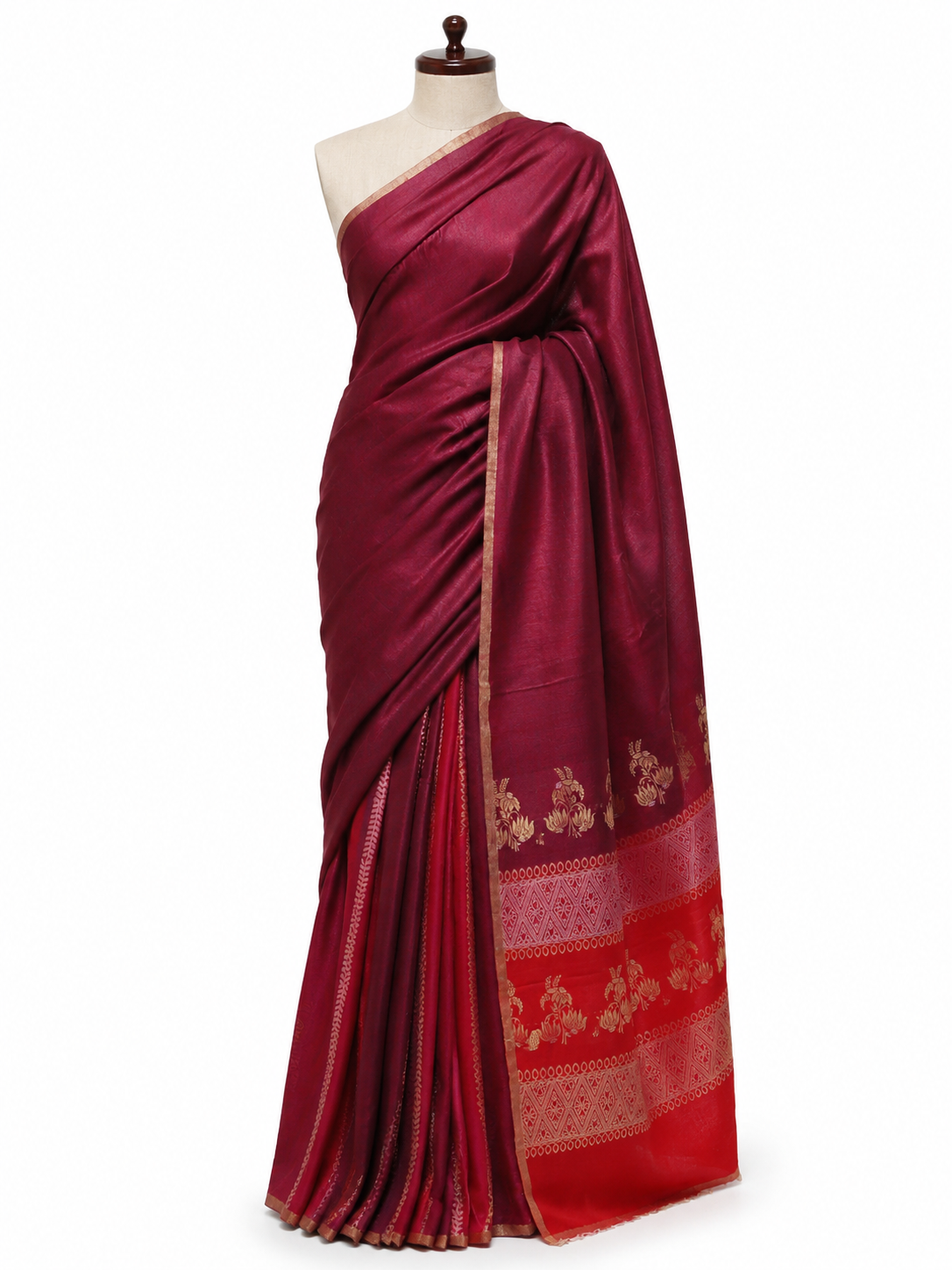 Paisley Pallu Handloom Banarasi Moonga Silk Saree - Aubergine Purple