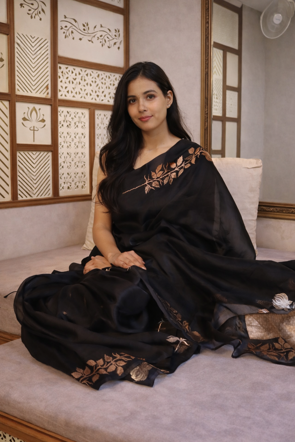 Pre Order - Gulab Border Handloom Kora Silk Saree - Black