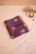 Mauve Purple Pure Kora Silk Handloom Saree with Small Booti Blouse