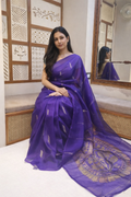 Pre-Order : Purple Pure Kora Silk Handloom Saree with Paisley Pallu