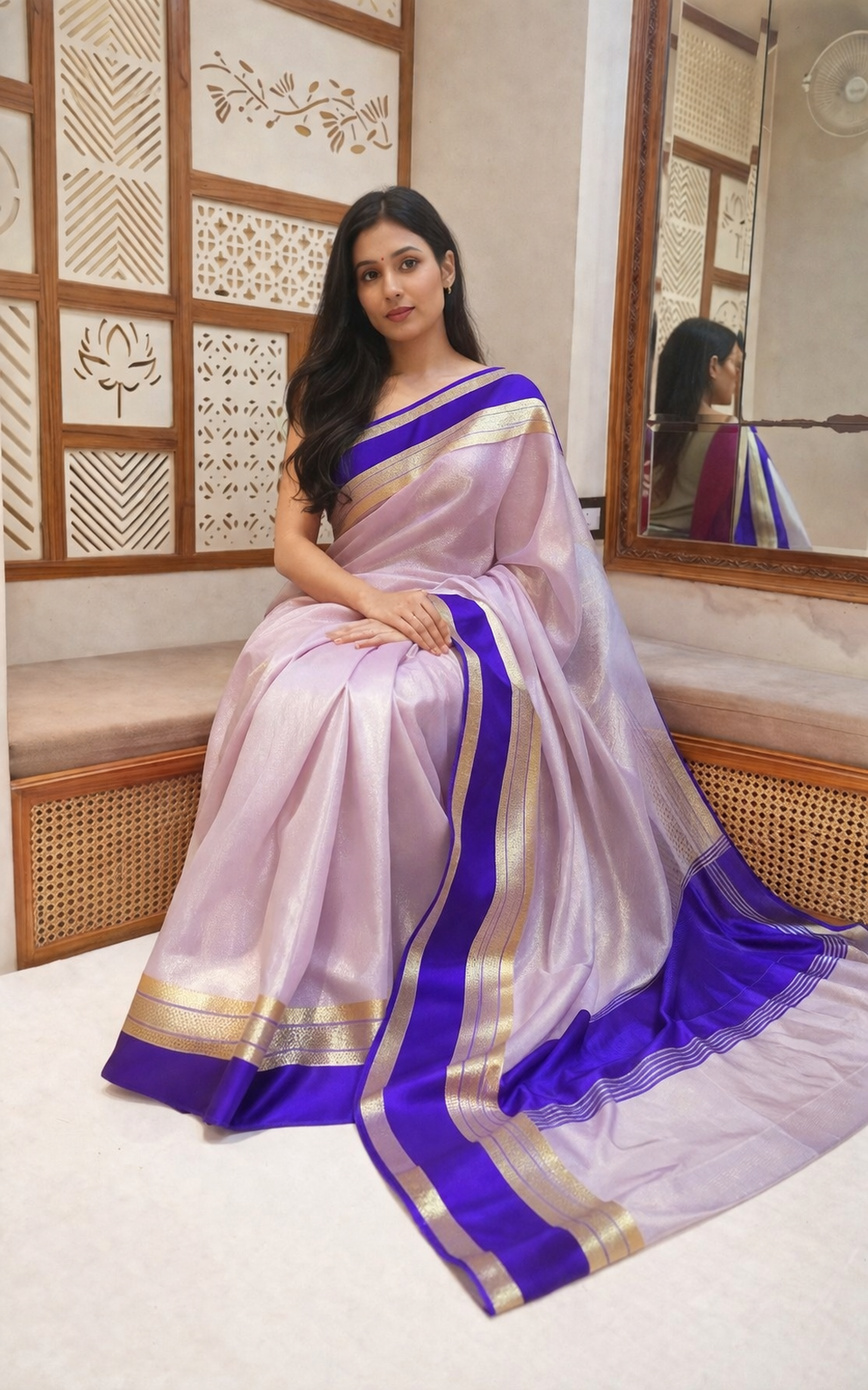 Purple Pure Tissue Silk Handloom Saree with Soft Katan Silk Border