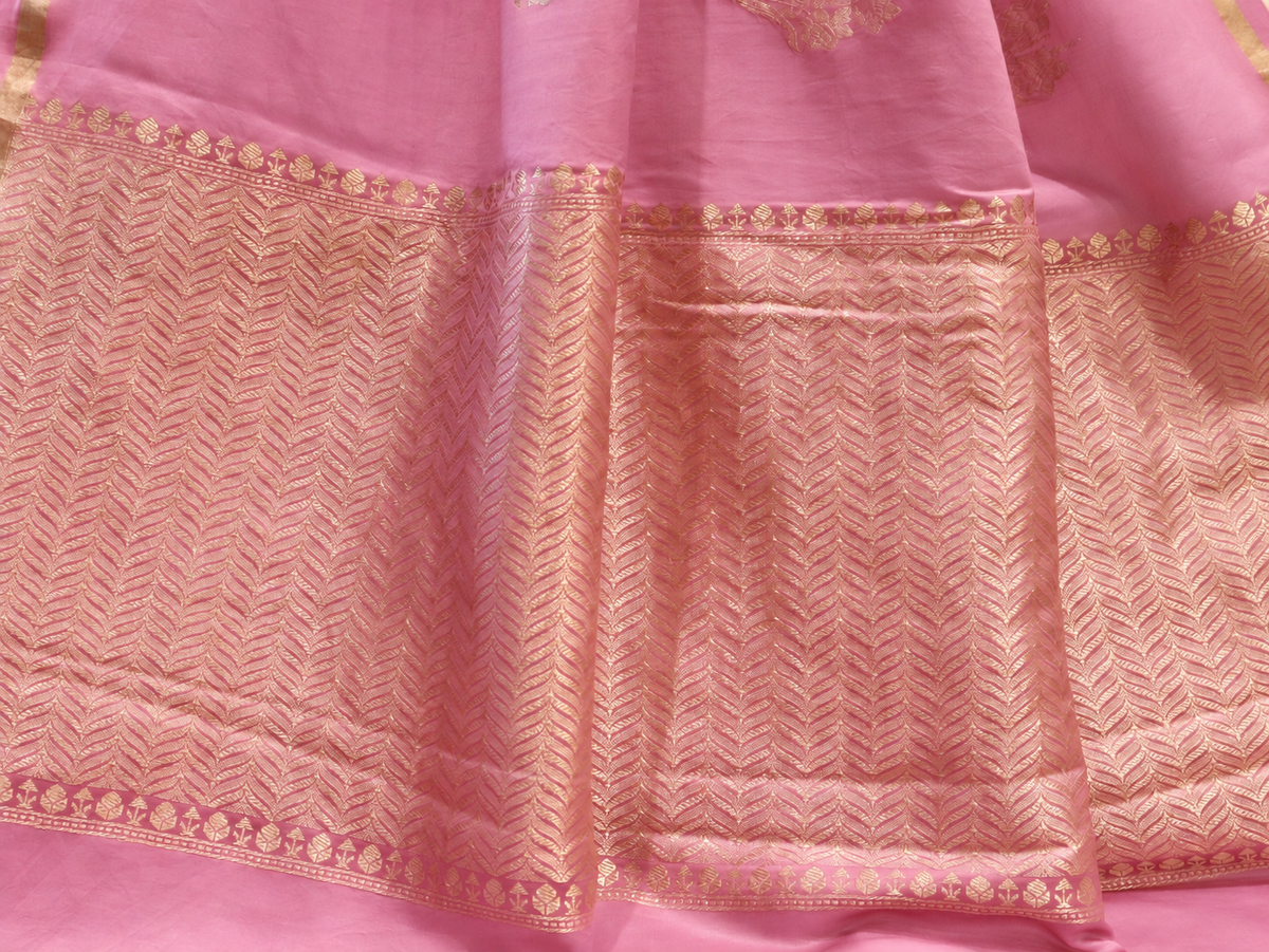 Banarasi Pure Mashru Silk Handloom Saree - Pink