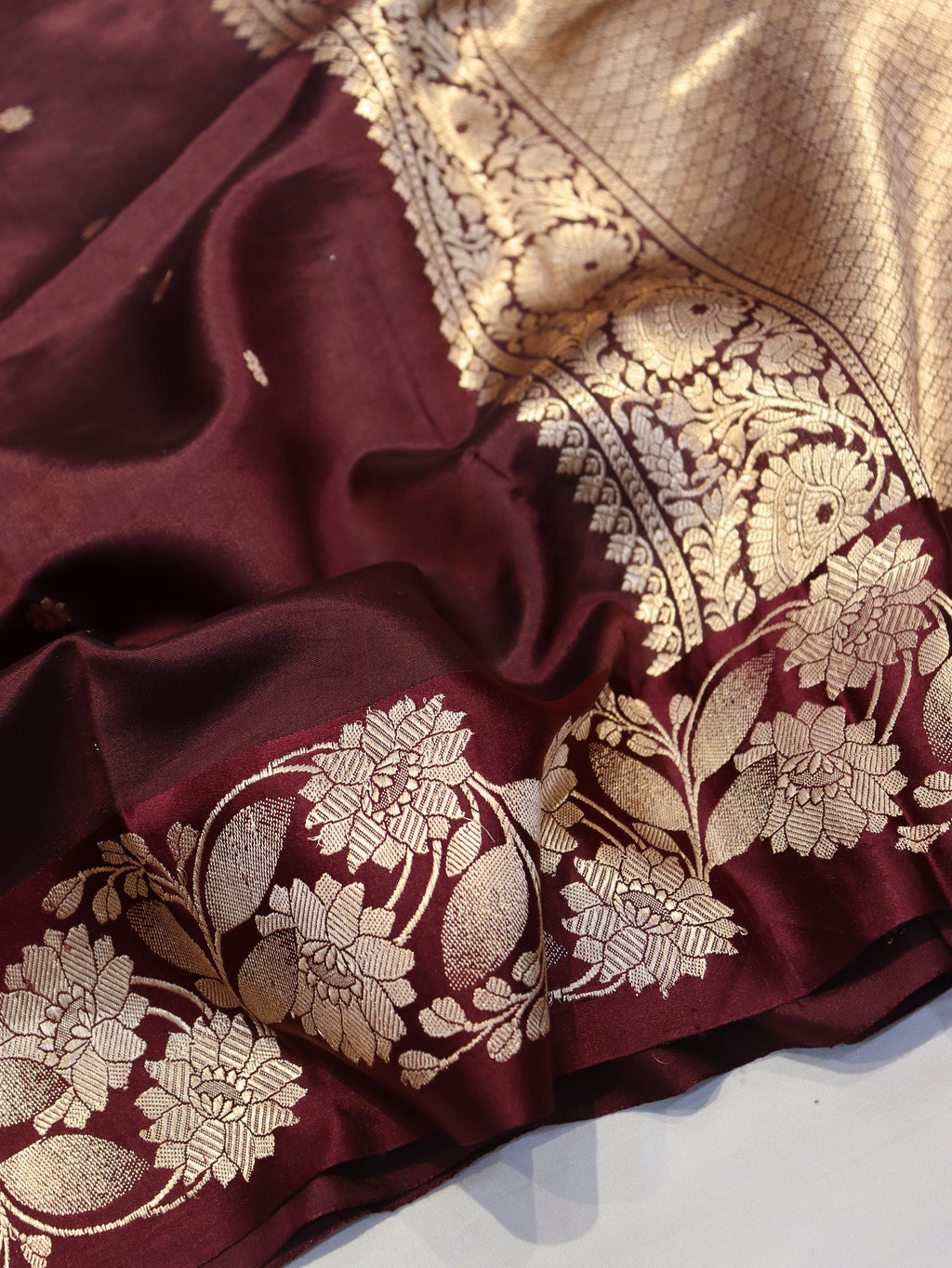 Pre-Order : Wine Pure Soft Katan Silk Handloom Saree with Stripes Blouse