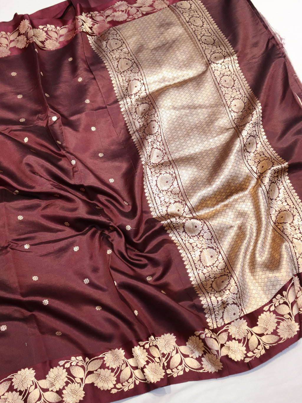 Pre-Order : Wine Pure Soft Katan Silk Handloom Saree with Stripes Blouse