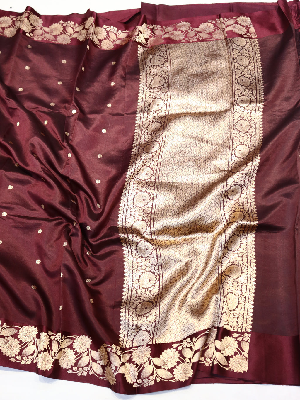 Pre-Order : Wine Pure Soft Katan Silk Handloom Saree with Stripes Blouse