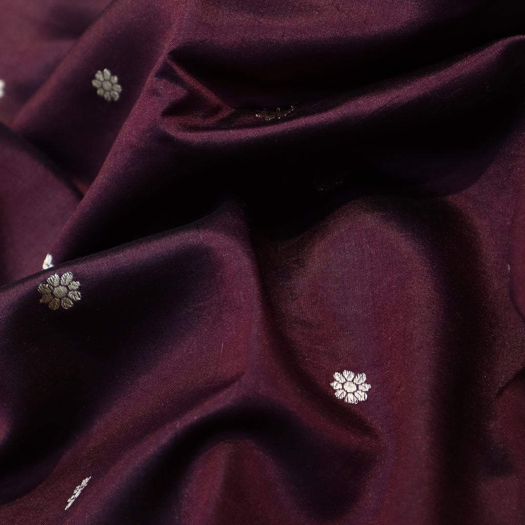 Pre-Order : Wine Pure Soft Katan Silk Handloom Saree with Stripes Blouse