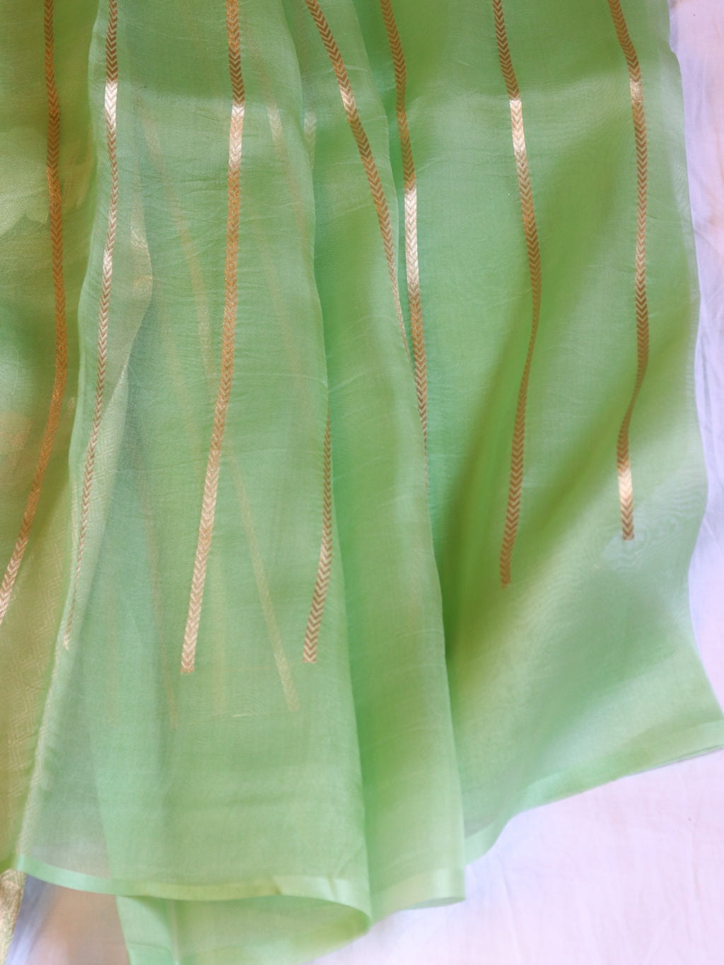 Pre-Order : Gulab Border Handloom Kora Silk Saree - Pantone Green