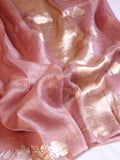 Pre-Order : Gulab Border Handloom Kora Silk Saree - Dusty Blush Pink