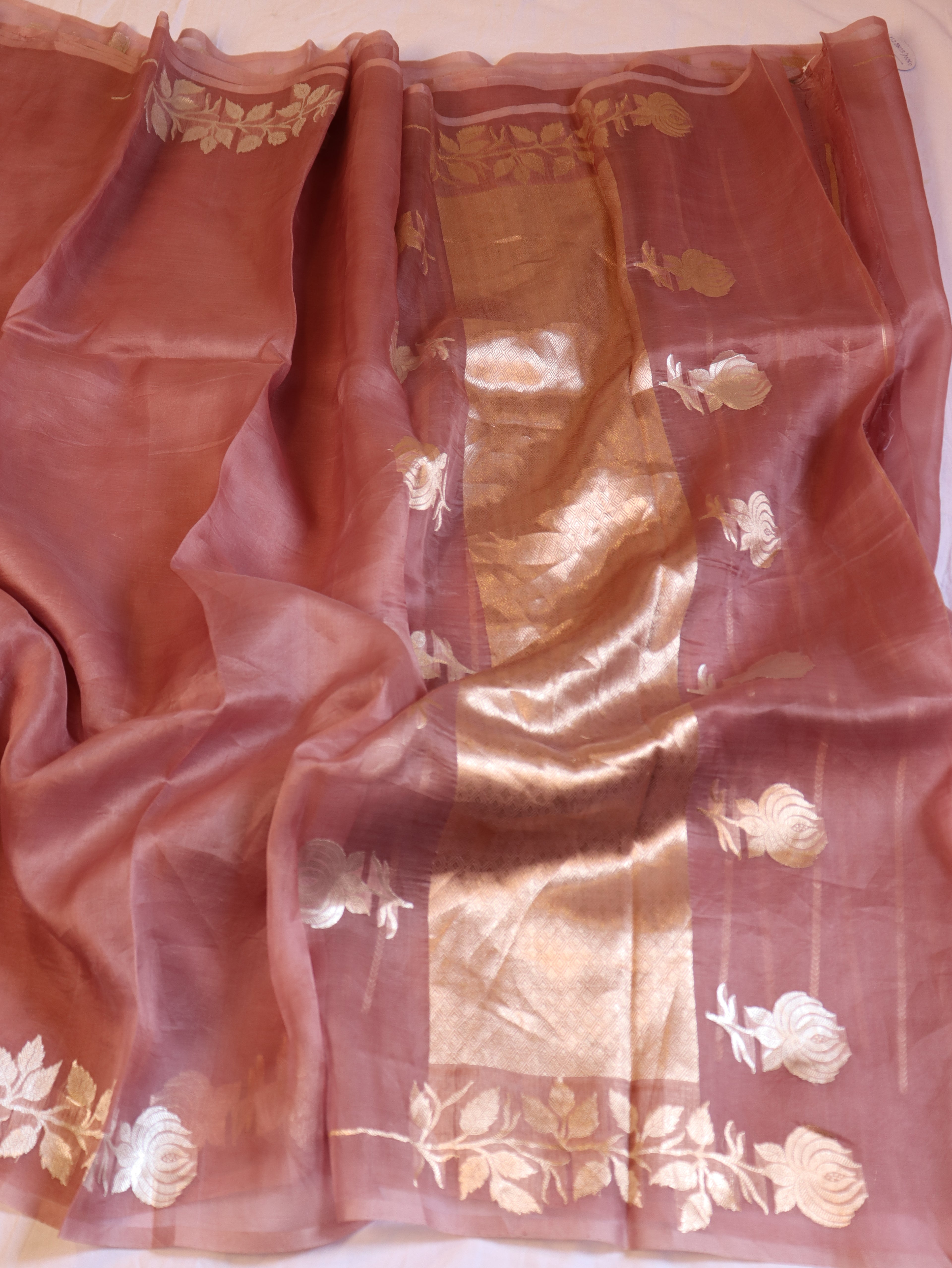 Pre-Order : Gulab Border Handloom Kora Silk Saree - Dusty Blush Pink