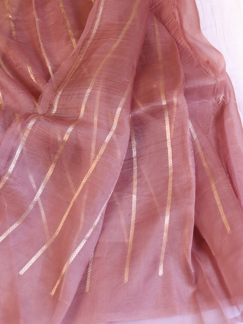 Pre-Order : Gulab Border Handloom Kora Silk Saree - Dusty Blush Pink