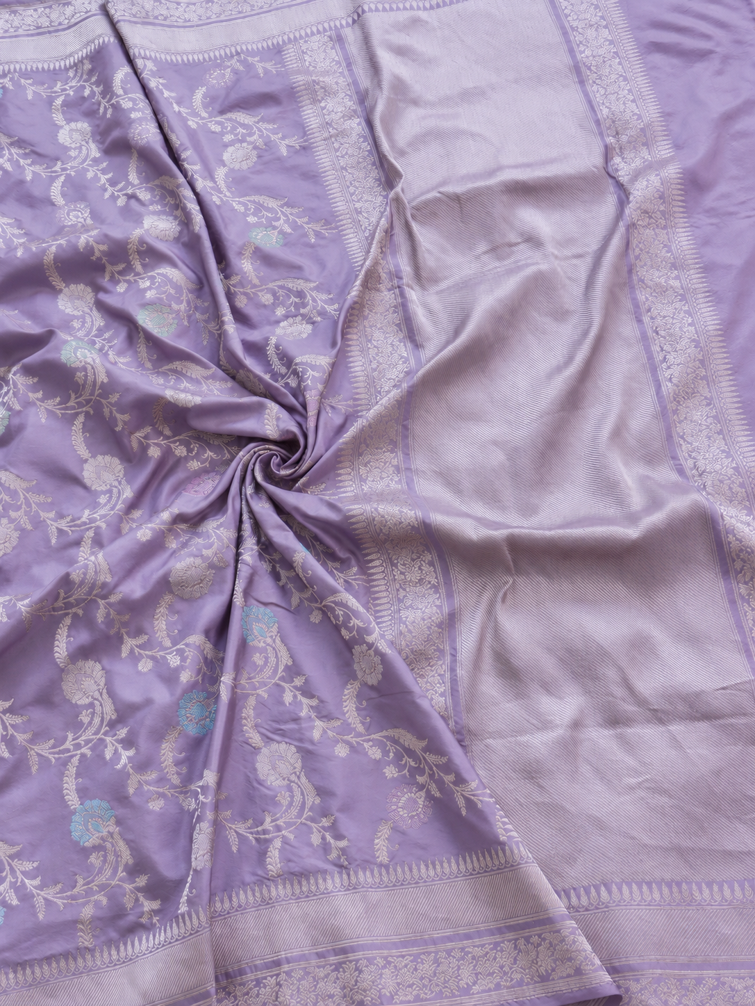 Lavender Blossom Banarasi Saree with Pastel Floral Jaal