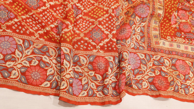 Handwoven Bandhej Khaddi Georgette Saree