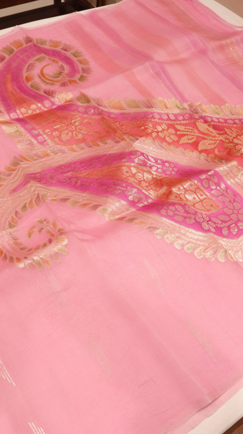 Handloom Pure Kora Silk Saree Paisley Pallu