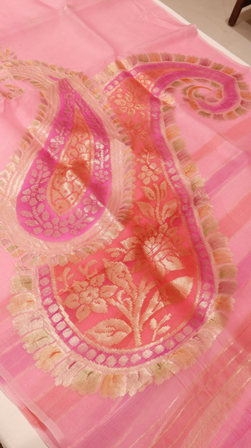 Handloom Pure Kora Silk Saree Paisley Pallu