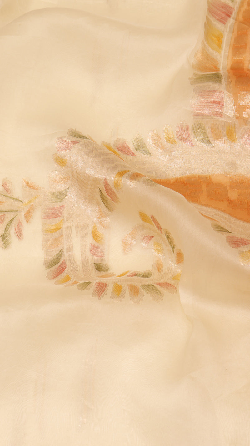 Handloom Pure Kora Silk Saree Paisley Pallu