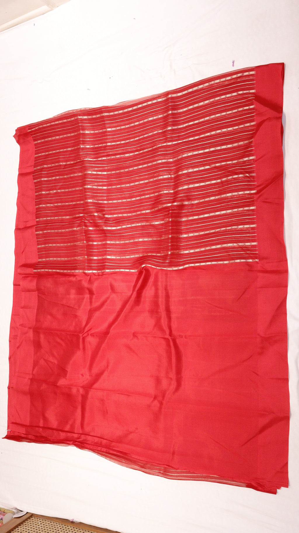 Pre-Order : Red Stripe Kora Silk Saree