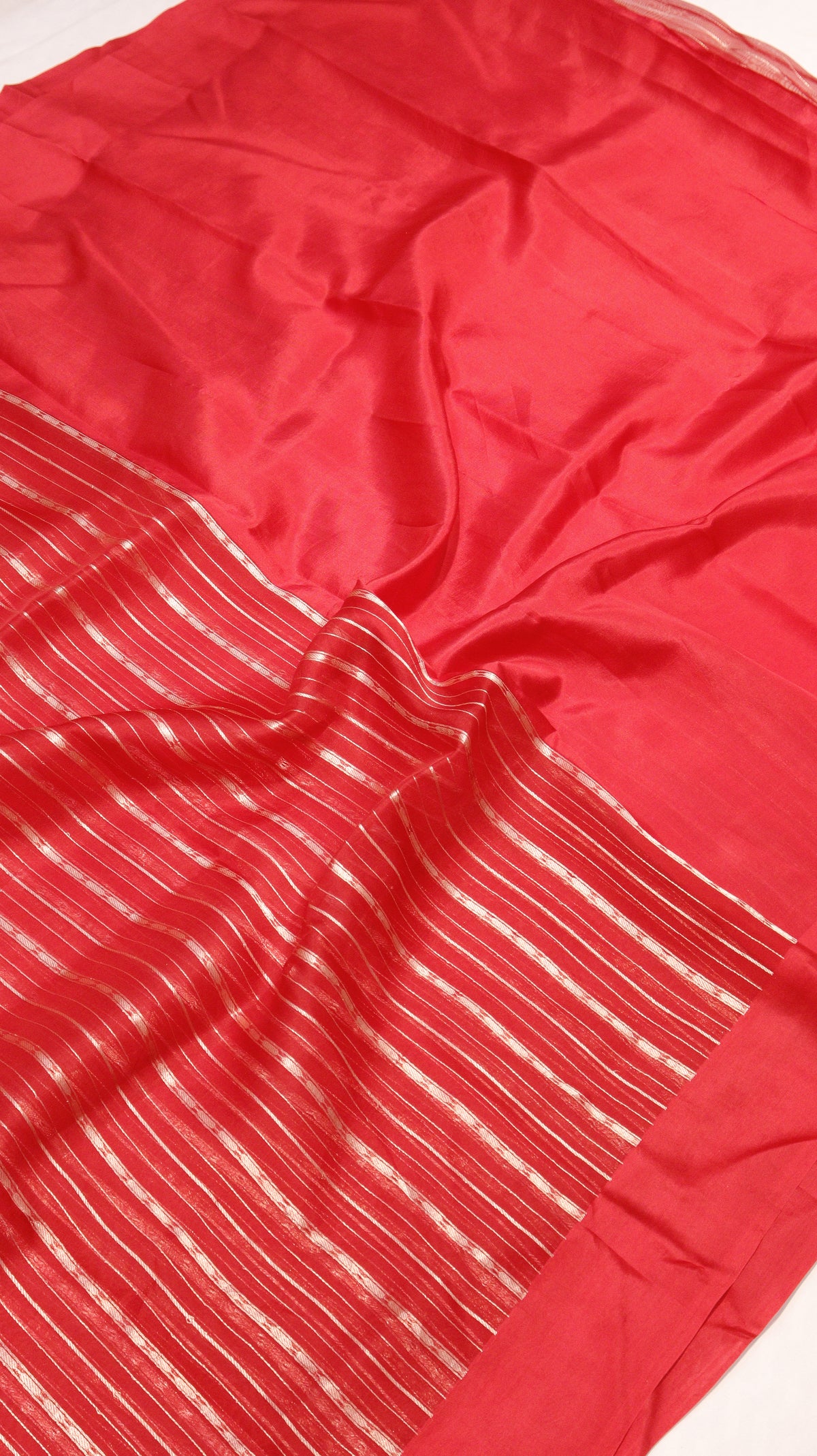Red Stripe Kora Silk Saree