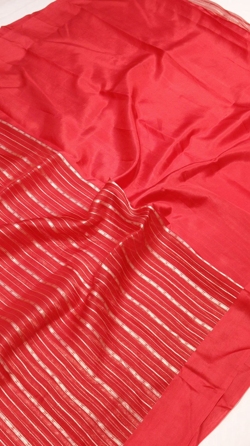 Red Stripe Kora Silk Saree