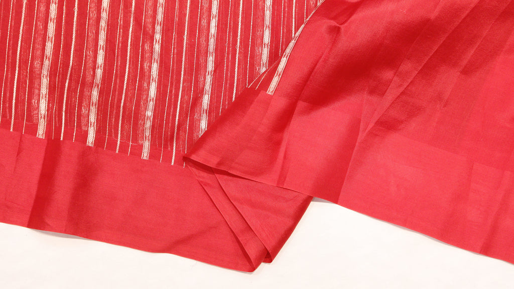 Pre-Order : Red Stripe Kora Silk Saree