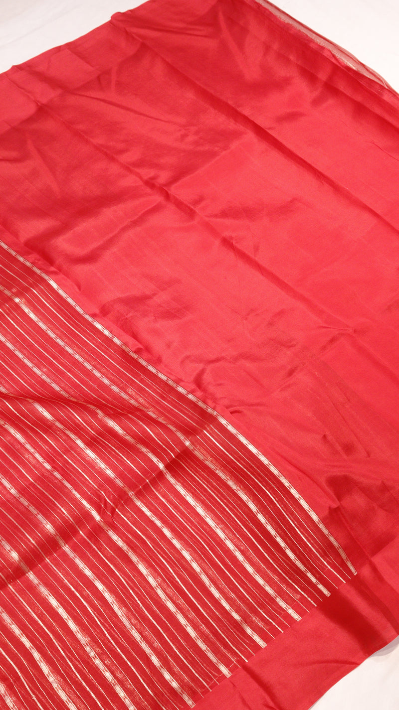 Red Stripe Kora Silk Saree