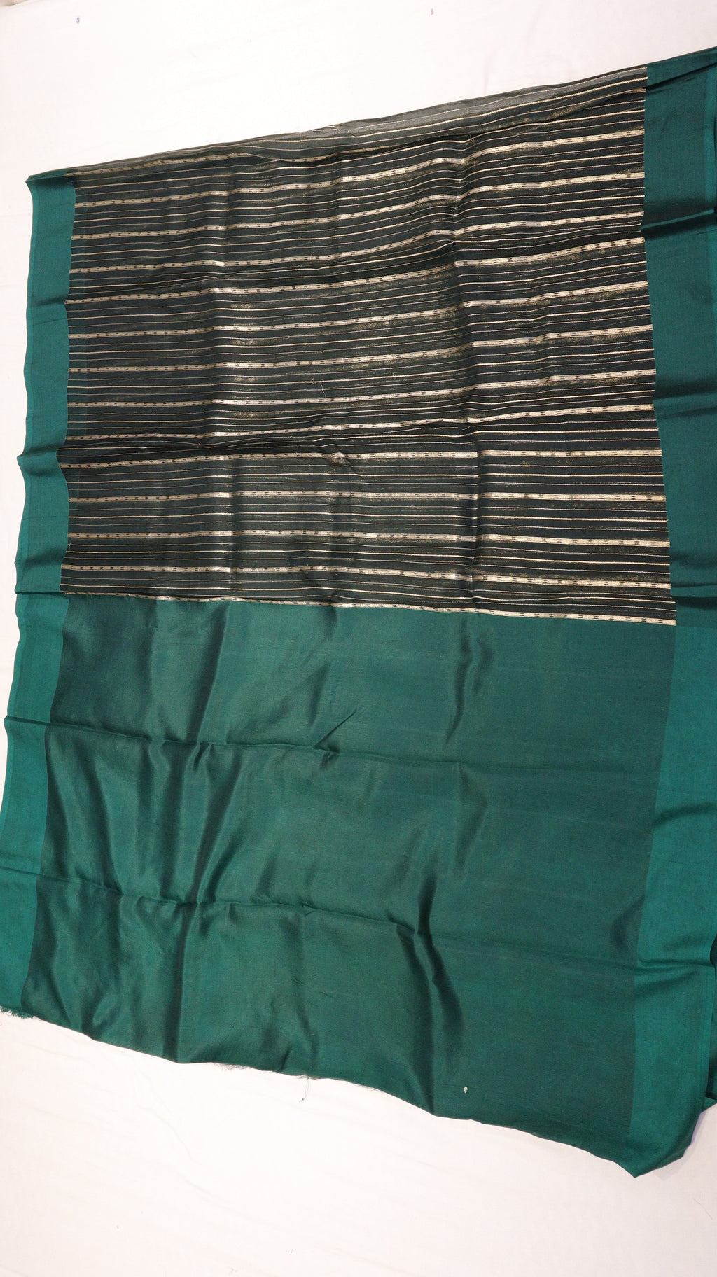Dark Green Stripes Pure Kora Silk Handloom Saree