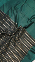 Dark Green Stripes Pure Kora Silk Handloom Saree