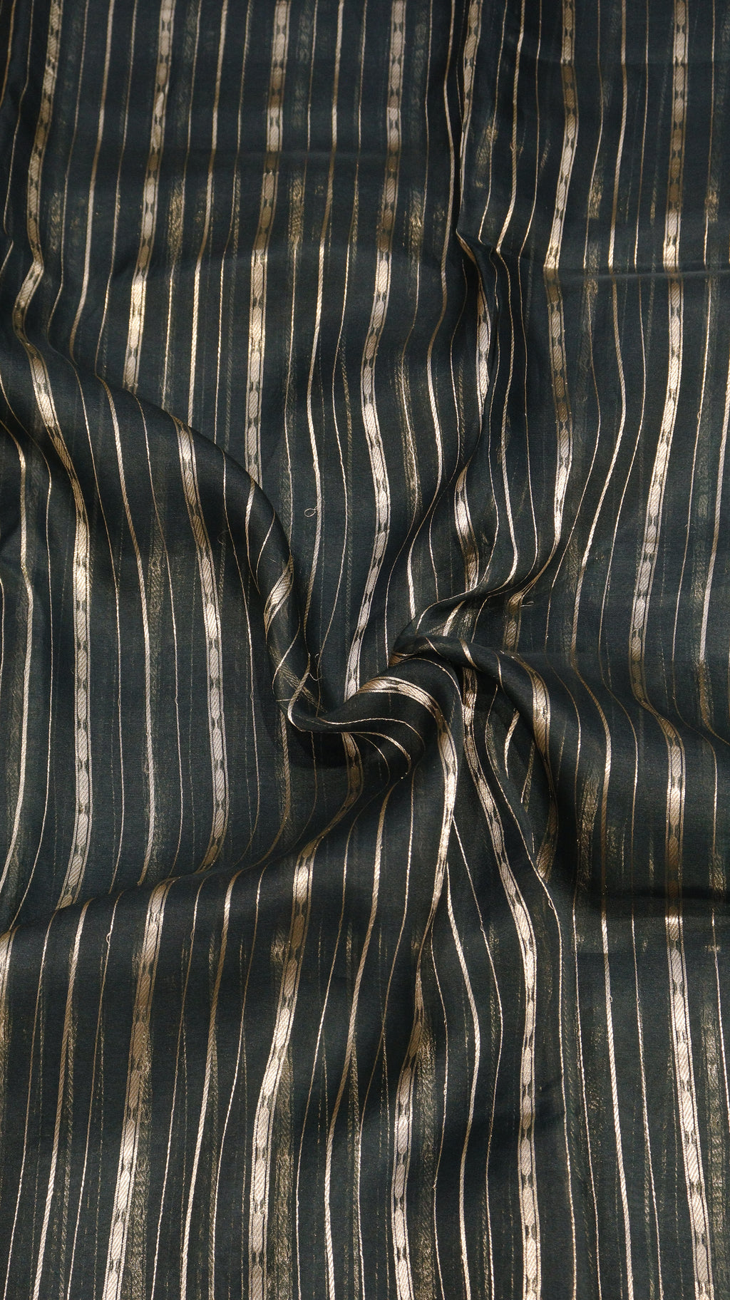 Dark Green Stripes Pure Kora Silk Handloom Saree