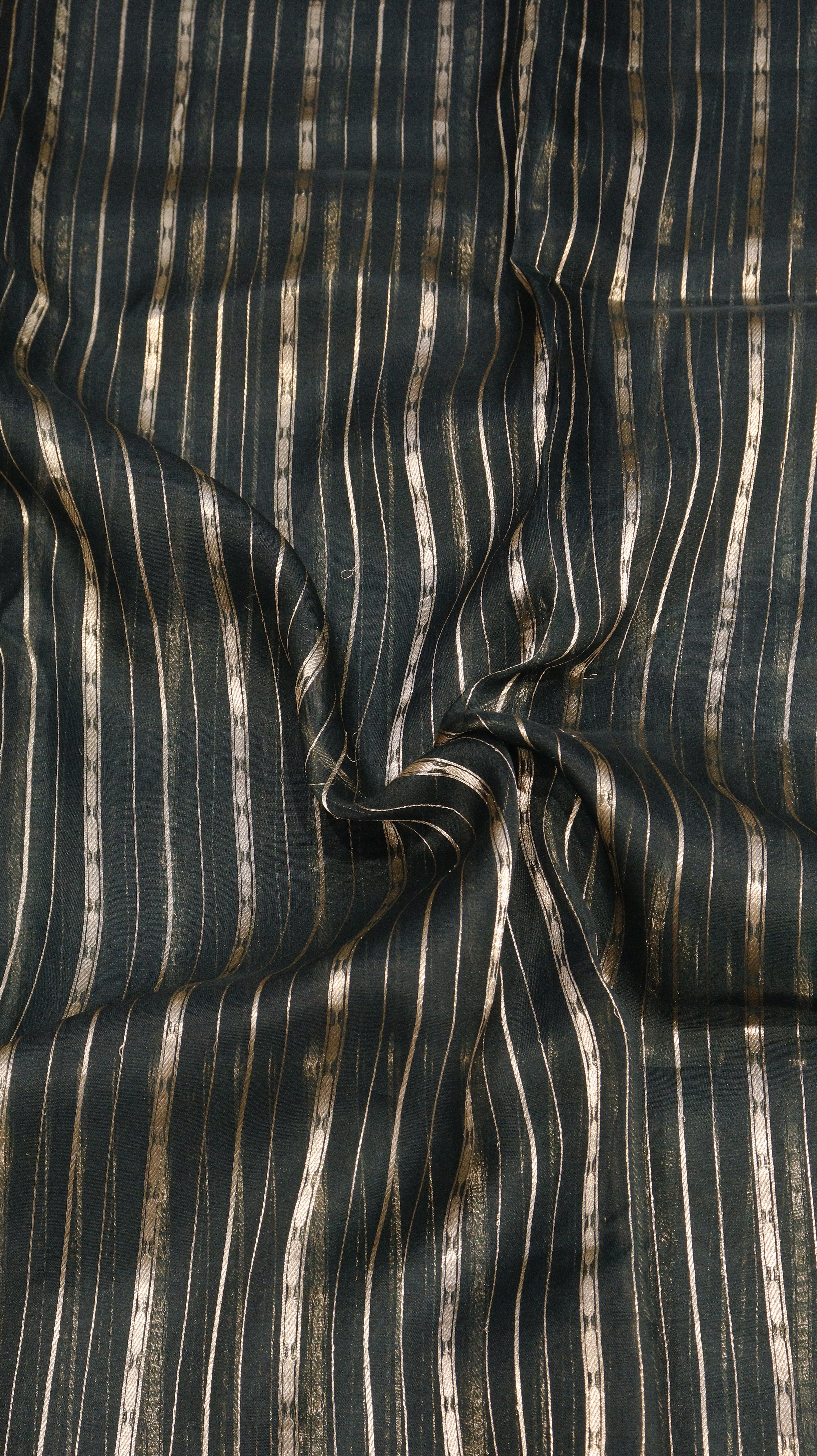 Dark Green Stripes Pure Kora Silk Handloom Saree