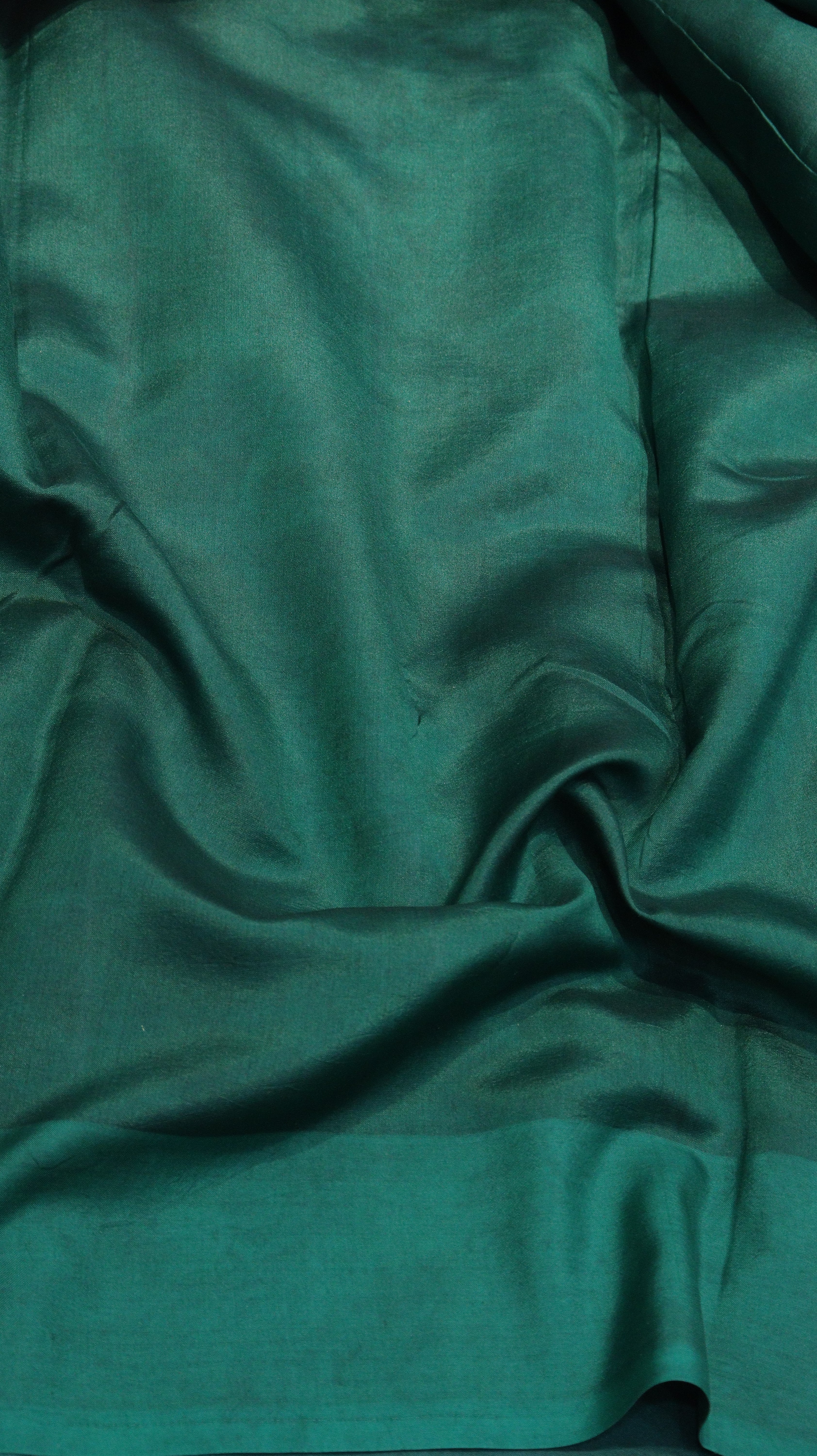 Dark Green Stripes Pure Kora Silk Handloom Saree