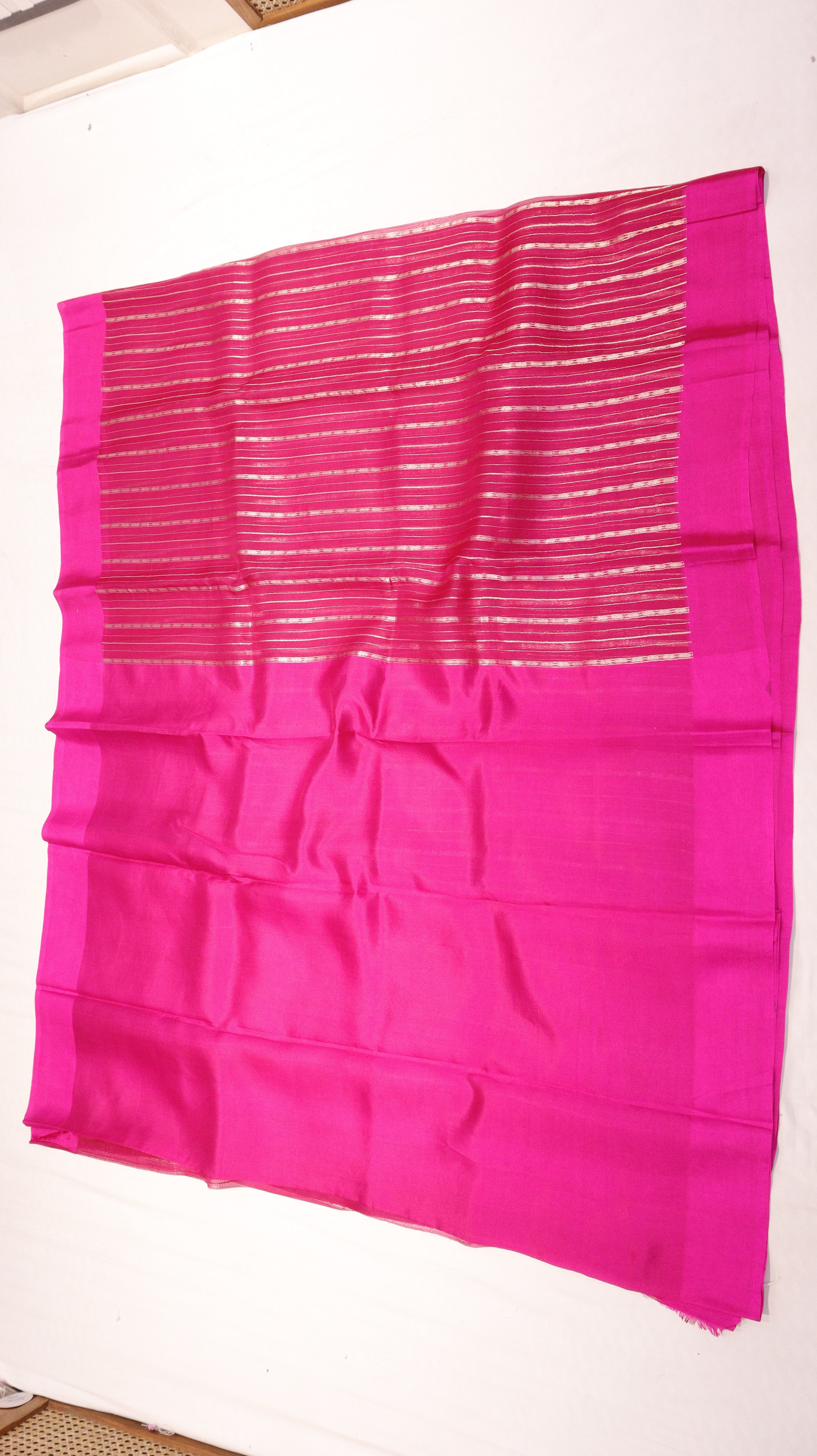 Hot Pink Stripes Pure Kora Silk Handloom Saree