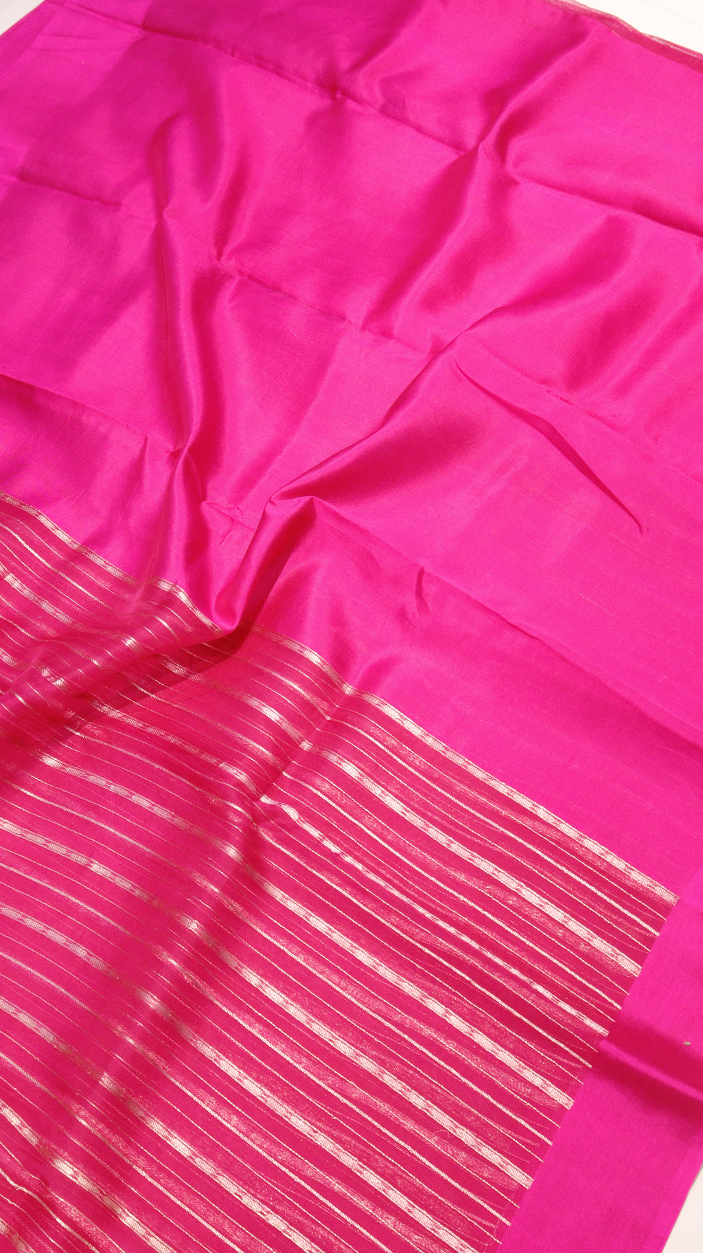 Hot Pink Stripes Pure Kora Silk Handloom Saree