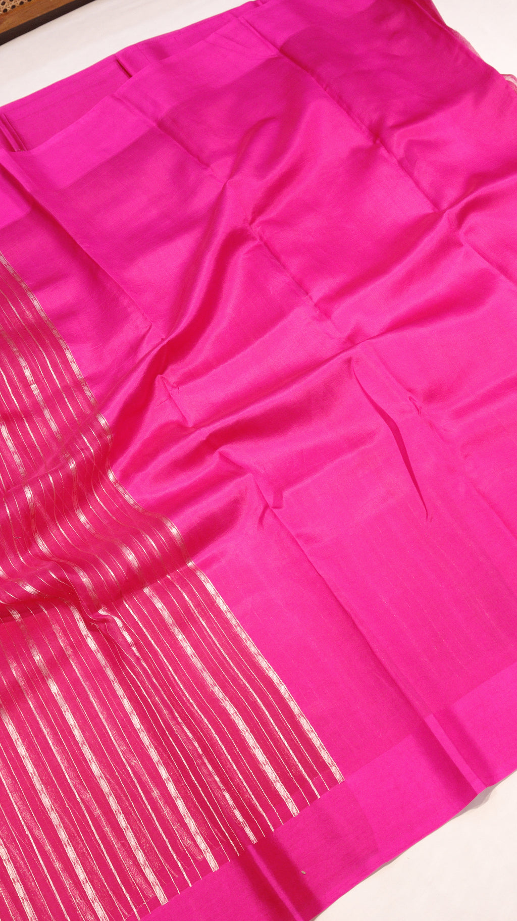 Hot Pink Stripes Pure Kora Silk Handloom Saree