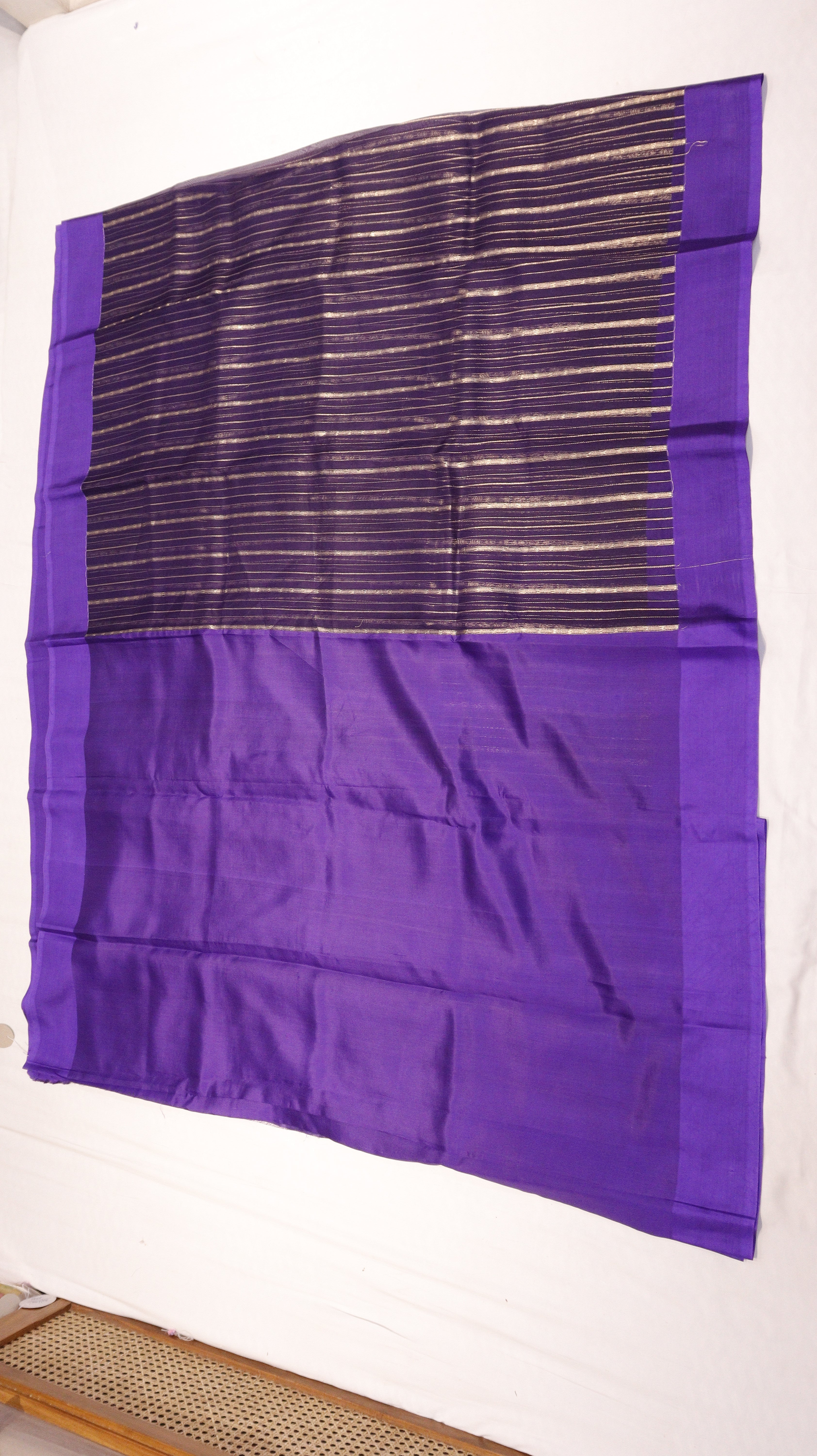 Purple Stripes Pure Kora Silk Handloom Saree