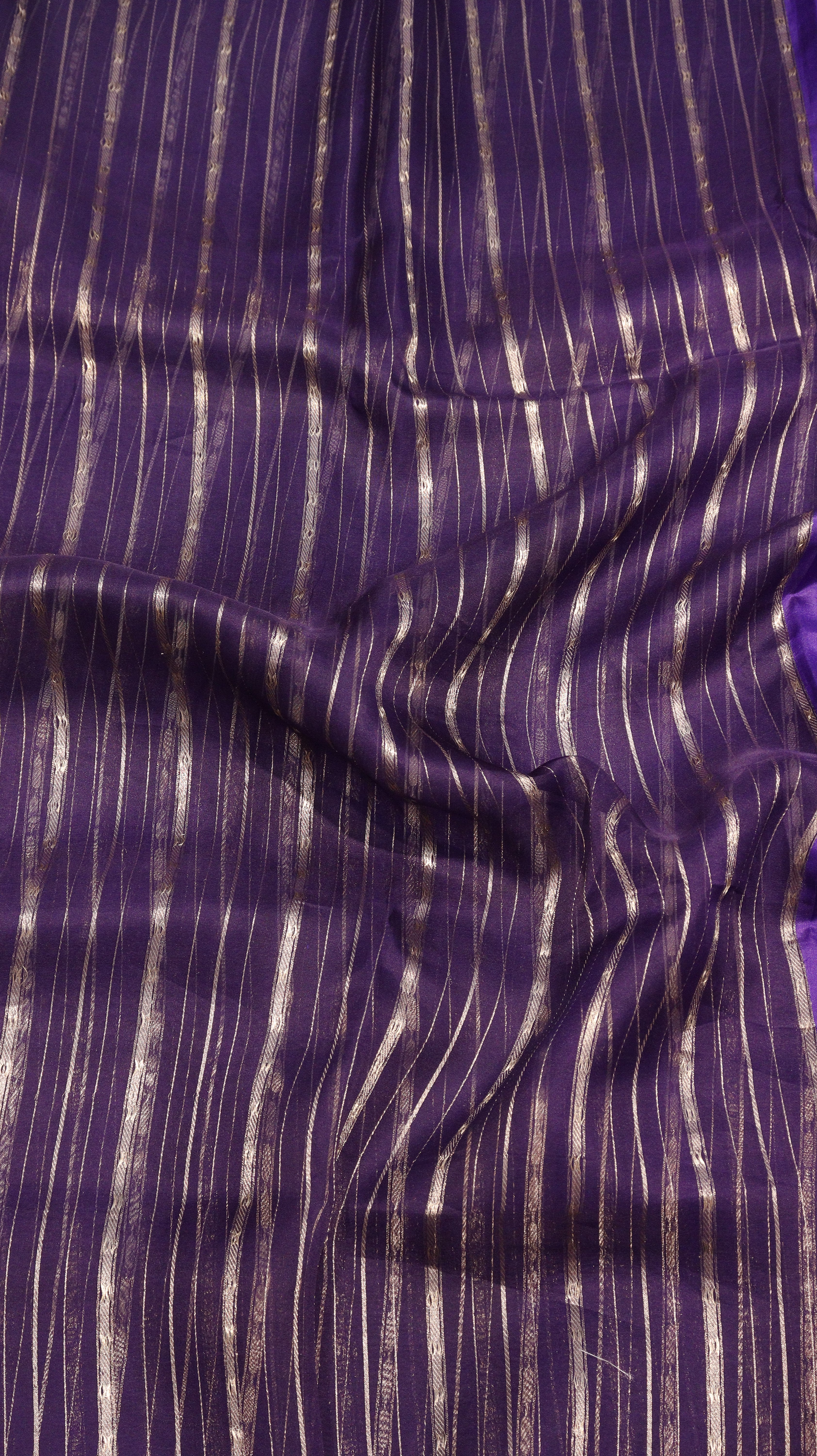 Purple Stripes Pure Kora Silk Handloom Saree