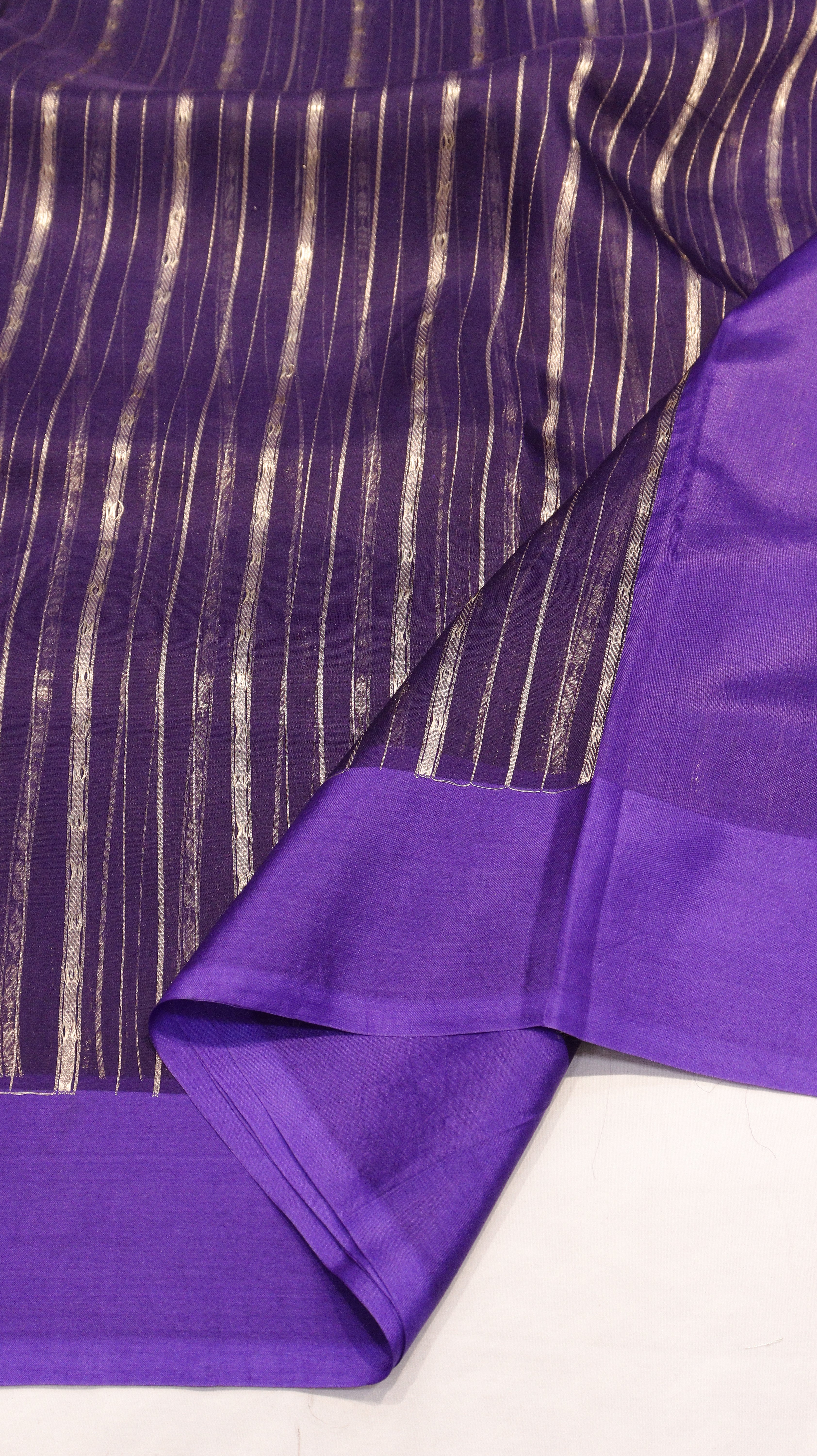 Purple Stripes Pure Kora Silk Handloom Saree