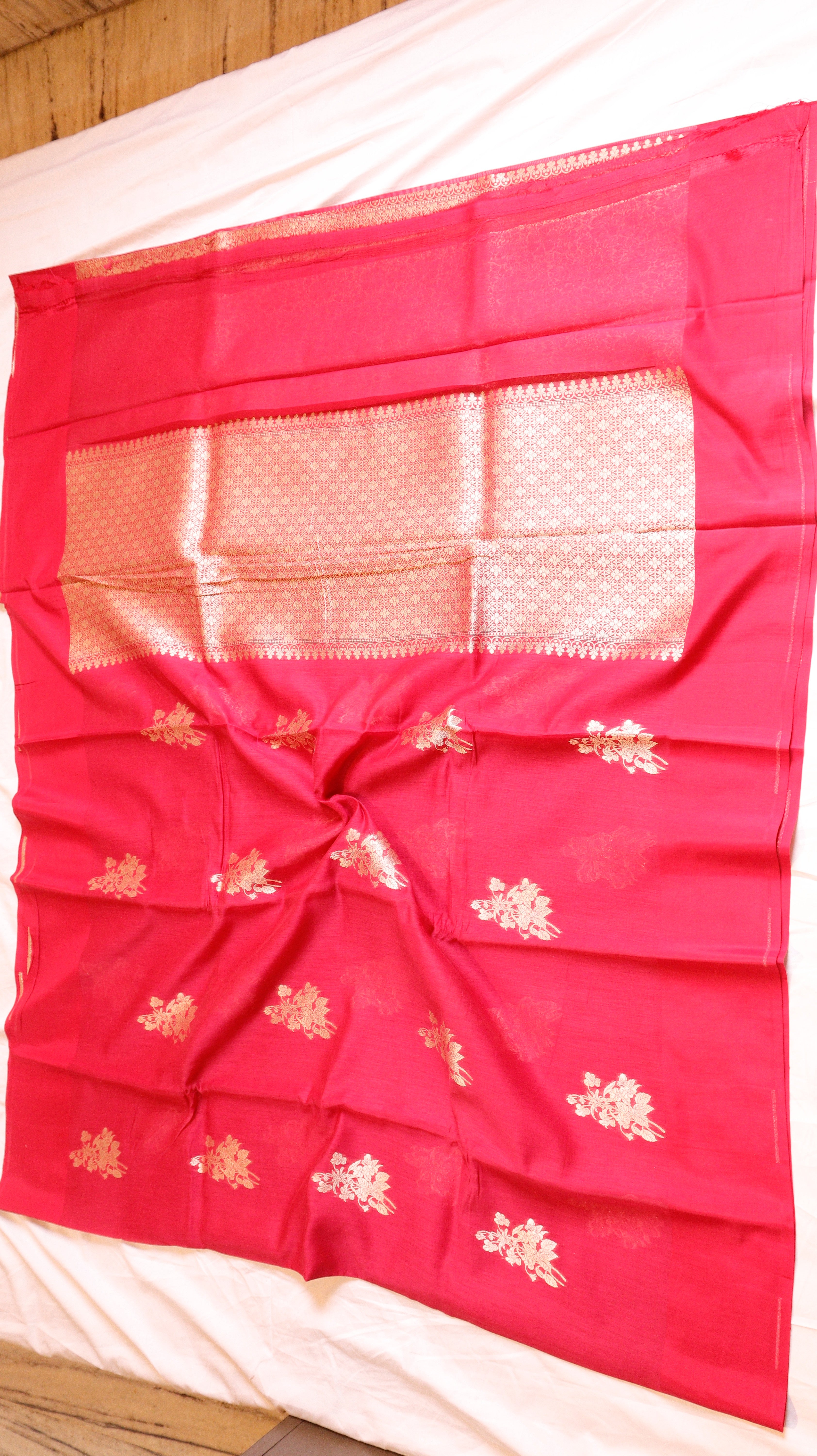 Red Pure Cotton Handloom Saree with Brocade Blouse