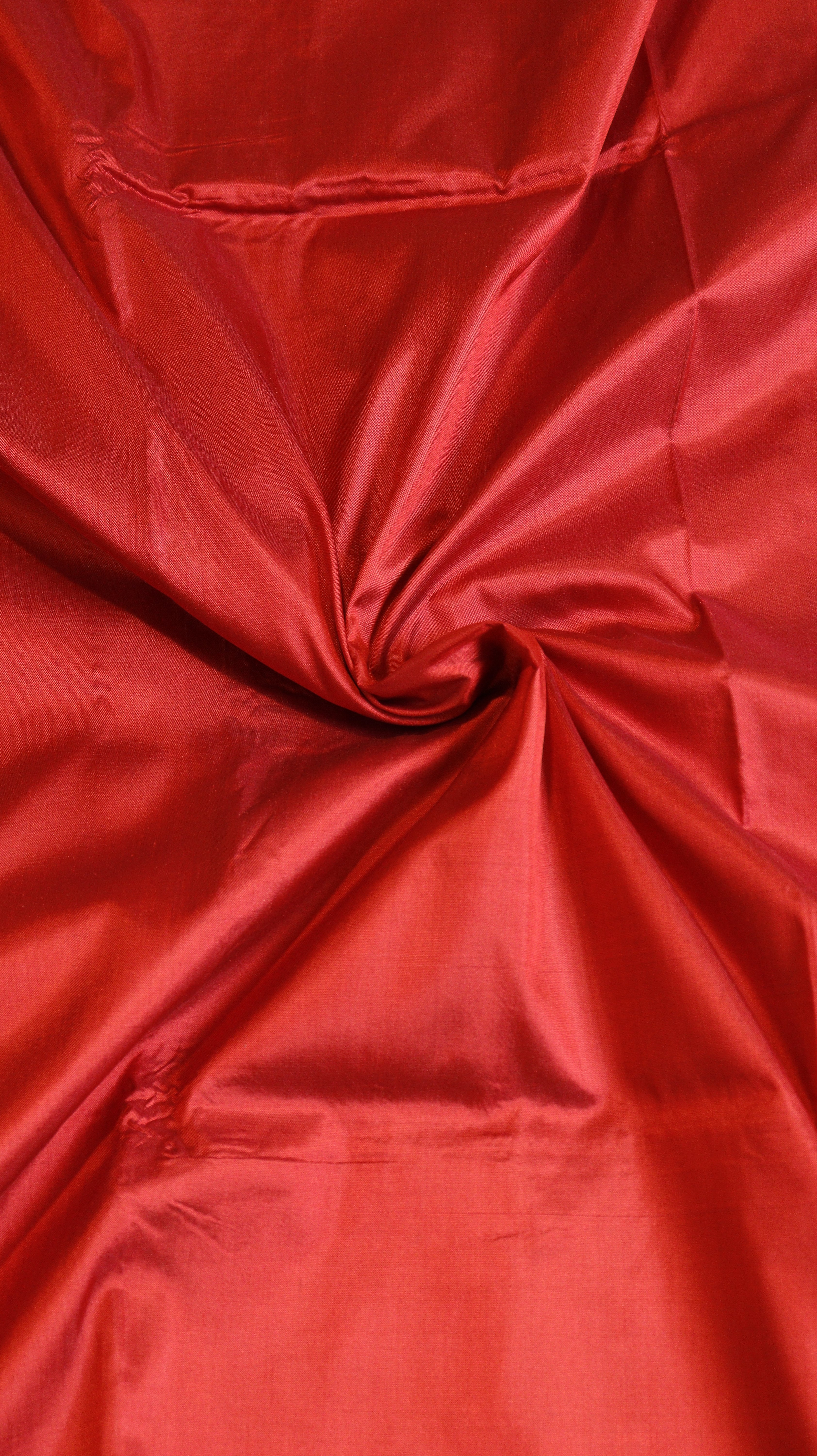Red Pure Katan Silk Handloom Saree with Graceful Sitting Women showing Calm in Border