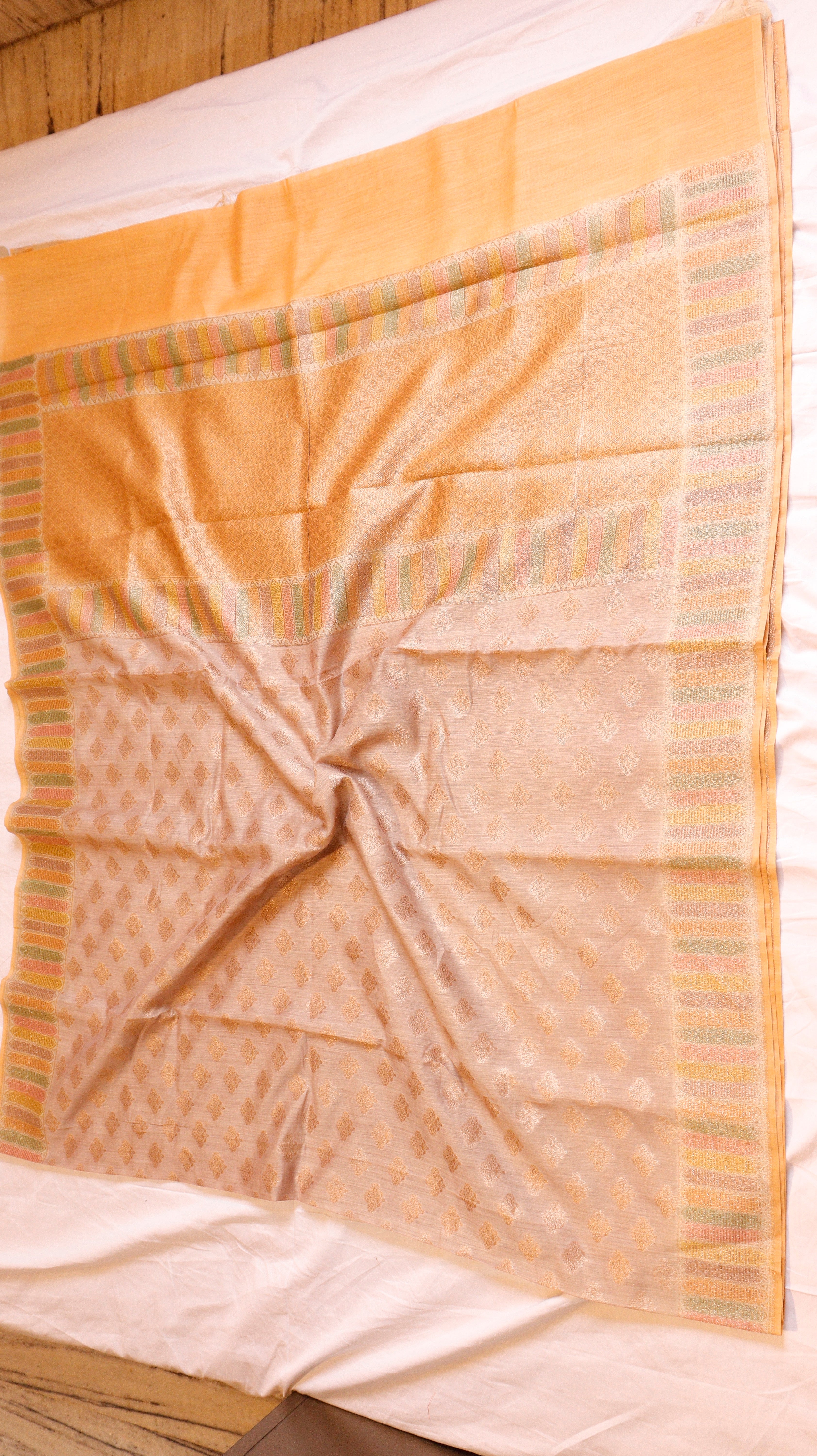 Peach Beige Pure Moonga Muslin Handloom Saree