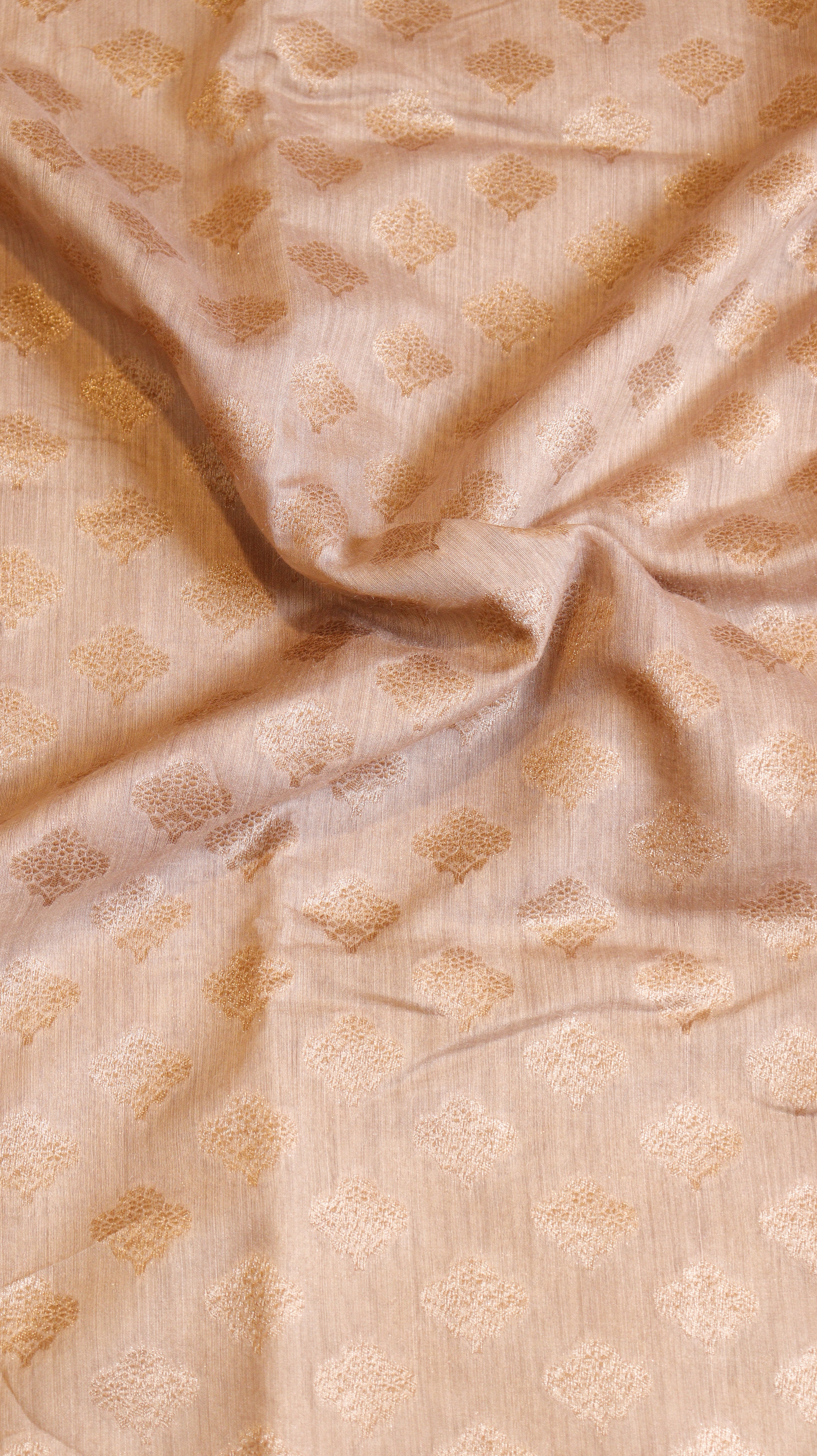 Peach Beige Pure Moonga Muslin Handloom Saree