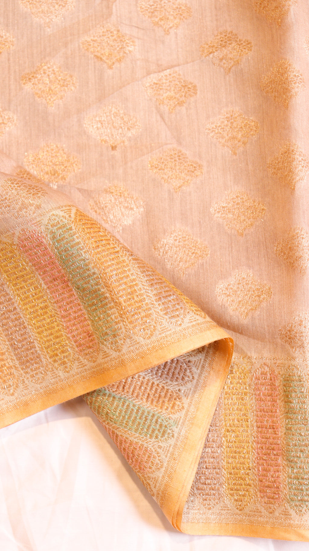 Peach Beige Pure Moonga Muslin Handloom Saree