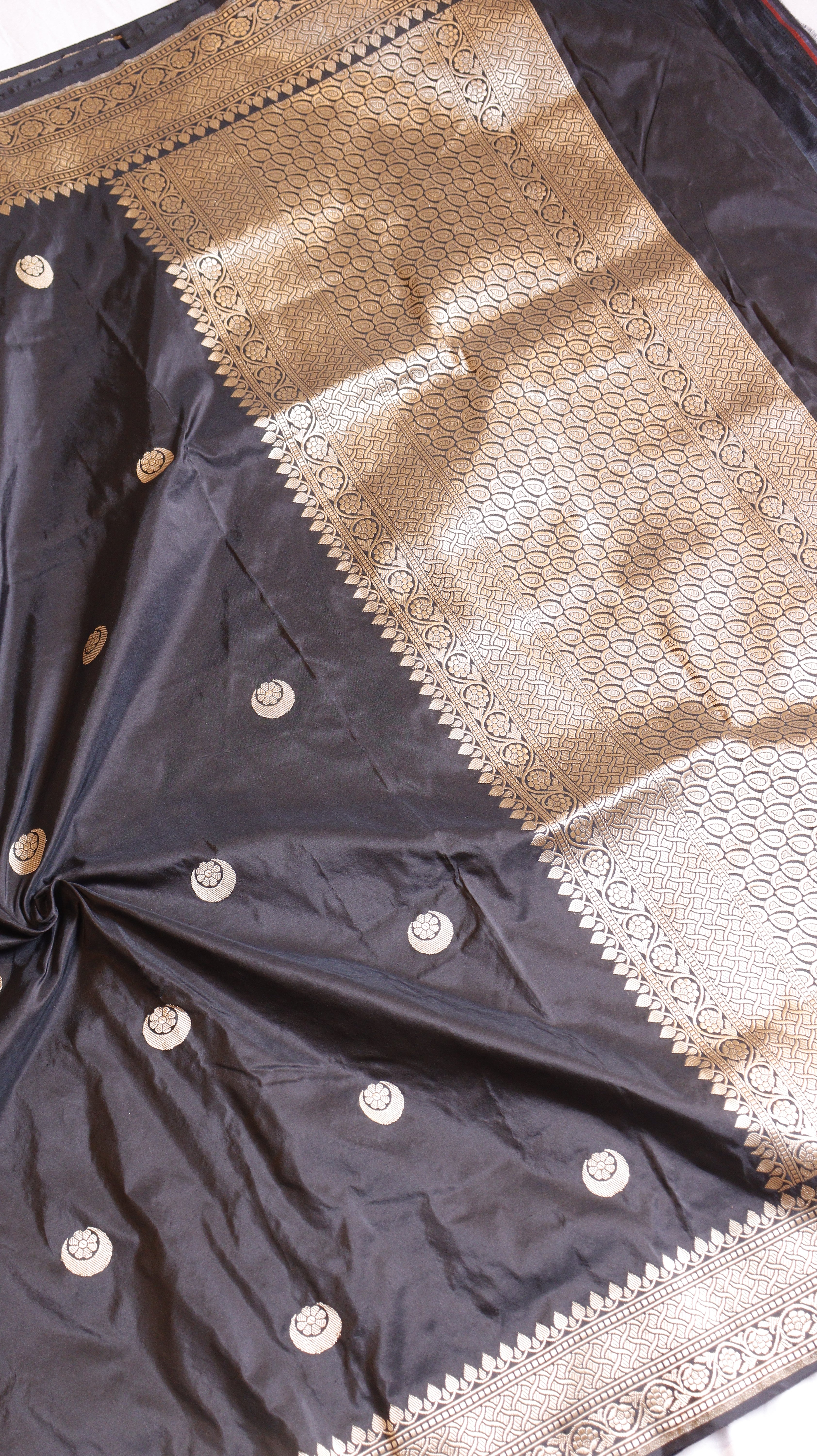 Pre-Order : Chand Phool Black Pure Katan Silk Handloom Saree
