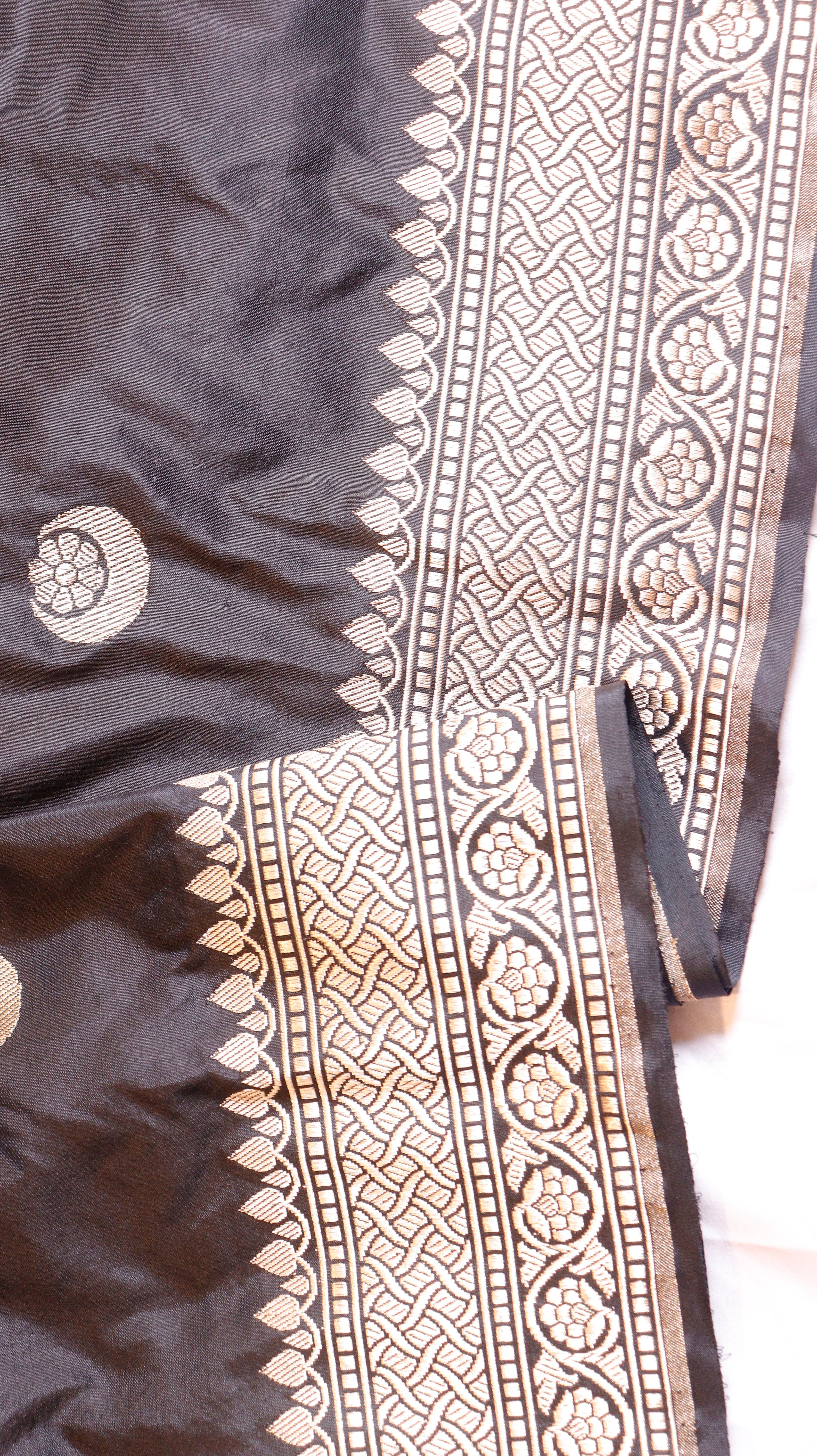 Pre-Order : Chand Phool Black Pure Katan Silk Handloom Saree
