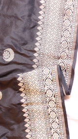Chand Phool Black Pure Katan Silk Handloom Saree