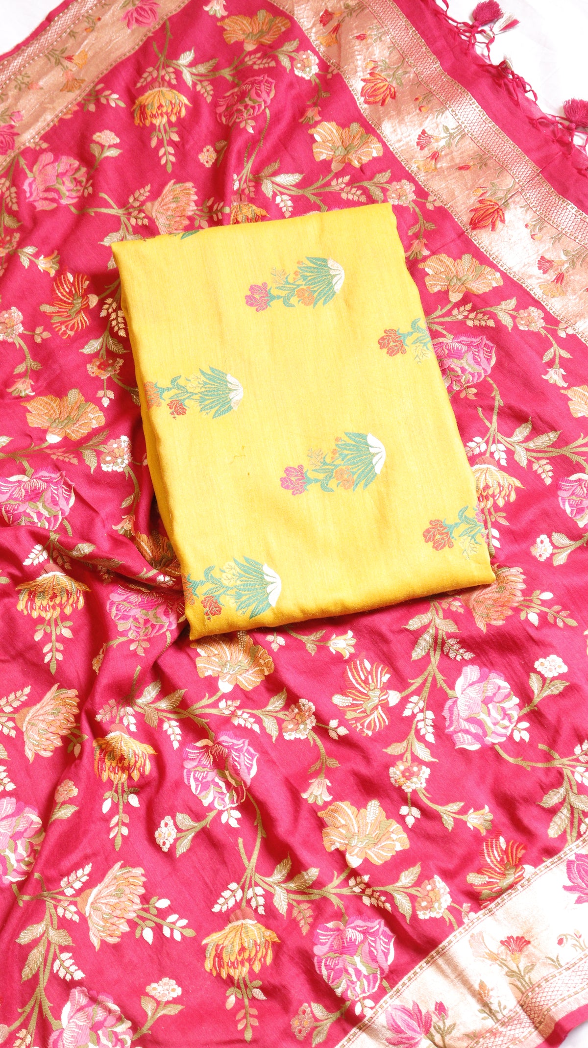 Yellow Pure Moonga Silk Handloom Suit Set