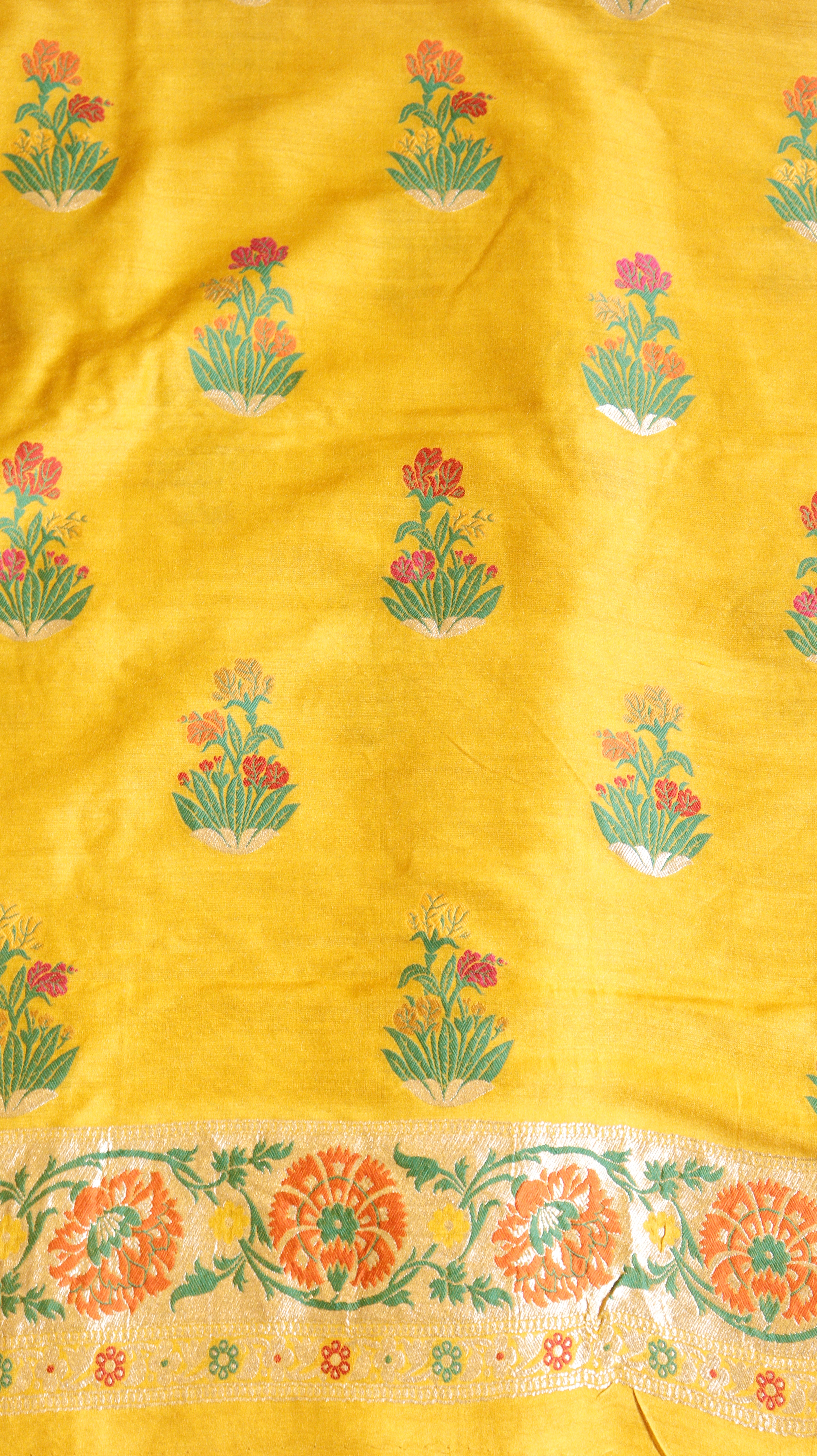 Yellow Pure Moonga Silk Handloom Suit Set