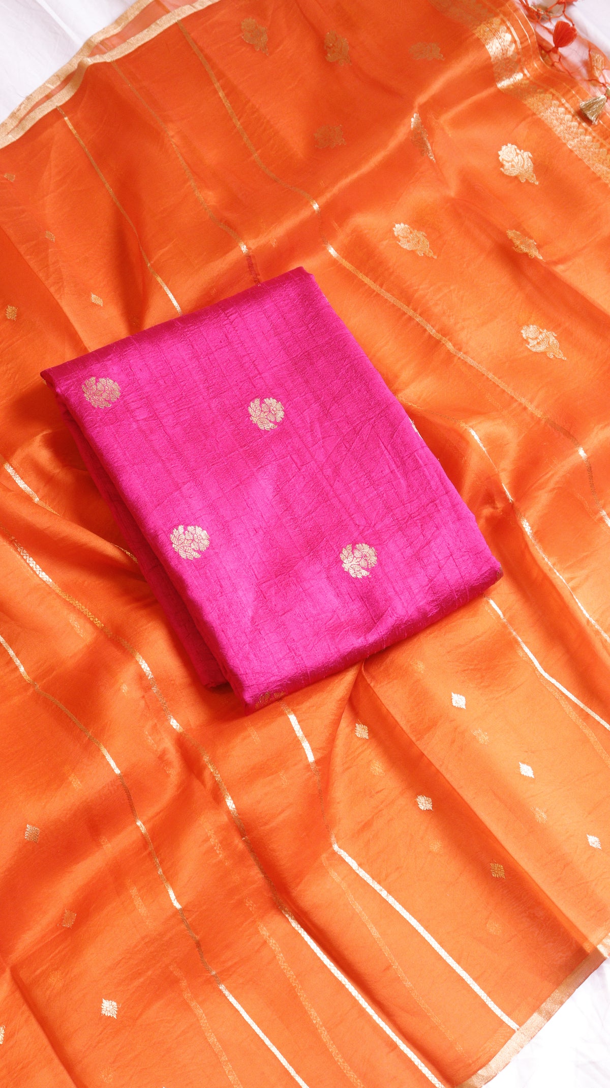 Rani Pink Pure Tussar Silk Handloom Suit Set