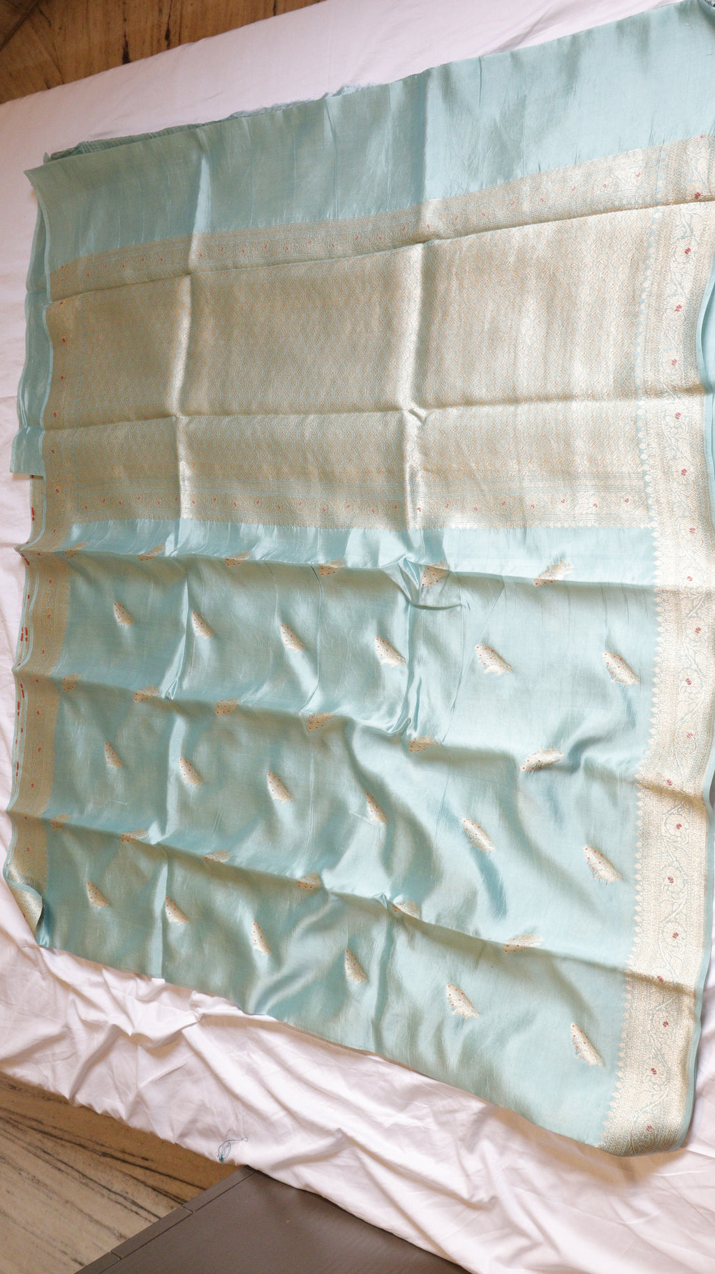 Pale Blue Pure Chiniya Silk Saree